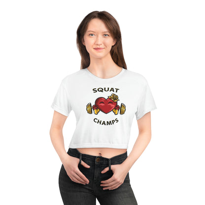 SQUAT CHAMPS (White) - Crop Tee (AOP)