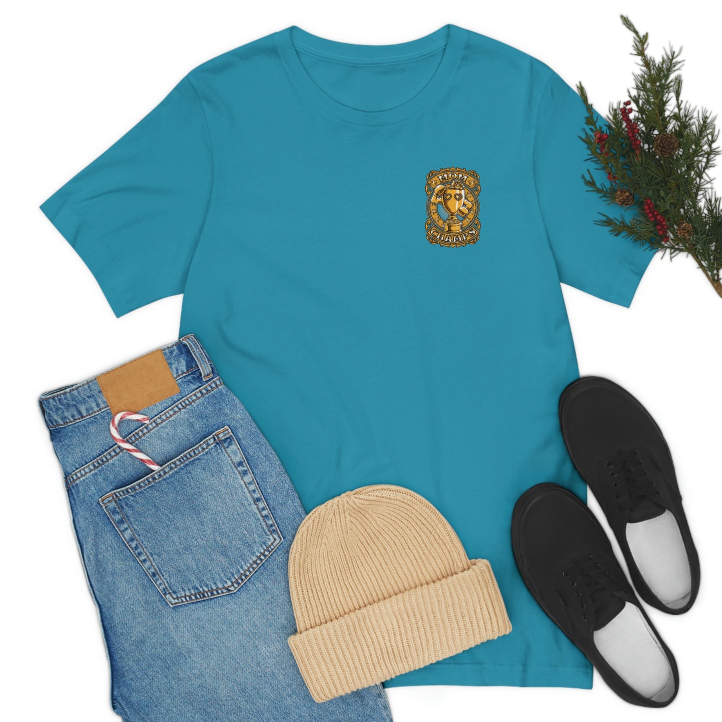 Mom Champs (Gold -Front & Back)! Unisex Jersey Short Sleeve Tee (Bella+Canvas)