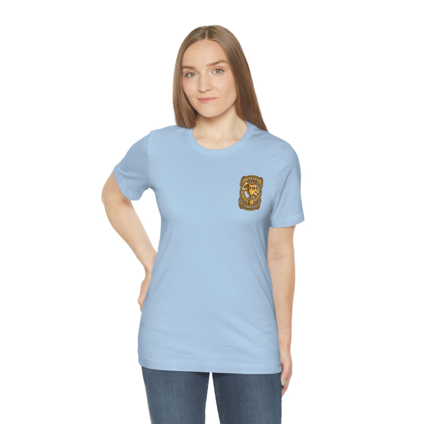 Mom Champs (Gold -Front & Back)! Unisex Jersey Short Sleeve Tee (Bella+Canvas)