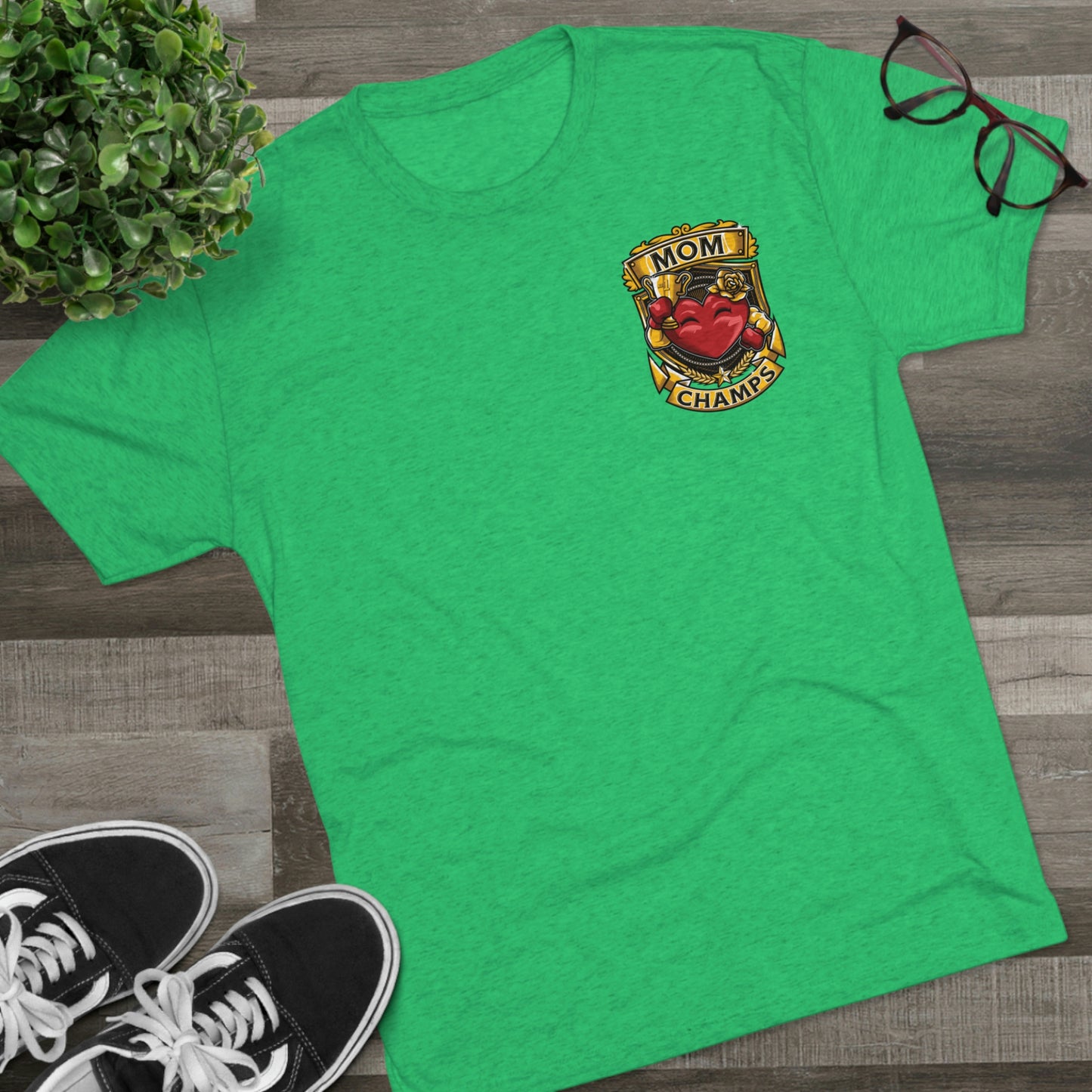 MOM CHAMPS (Small Logo) - PREMIUM SOFT - Unisex Tri-Blend Crew Tee (Next Level 6010)