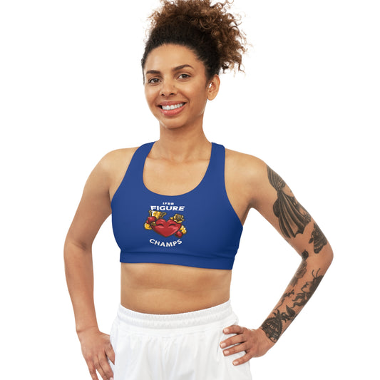IFBB FIGURE CHAMPS - Center Logo - (Blue) - Seamless Sports Bra (AOP)