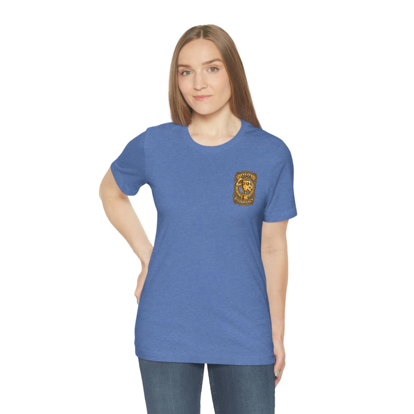 Mom Champs (Gold -Front & Back)! Unisex Jersey Short Sleeve Tee (Bella+Canvas)