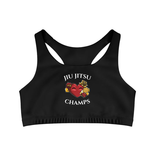 JIU JITSU CHAMPS - Center Logo - (Black) - Seamless Sports Bra (AOP)