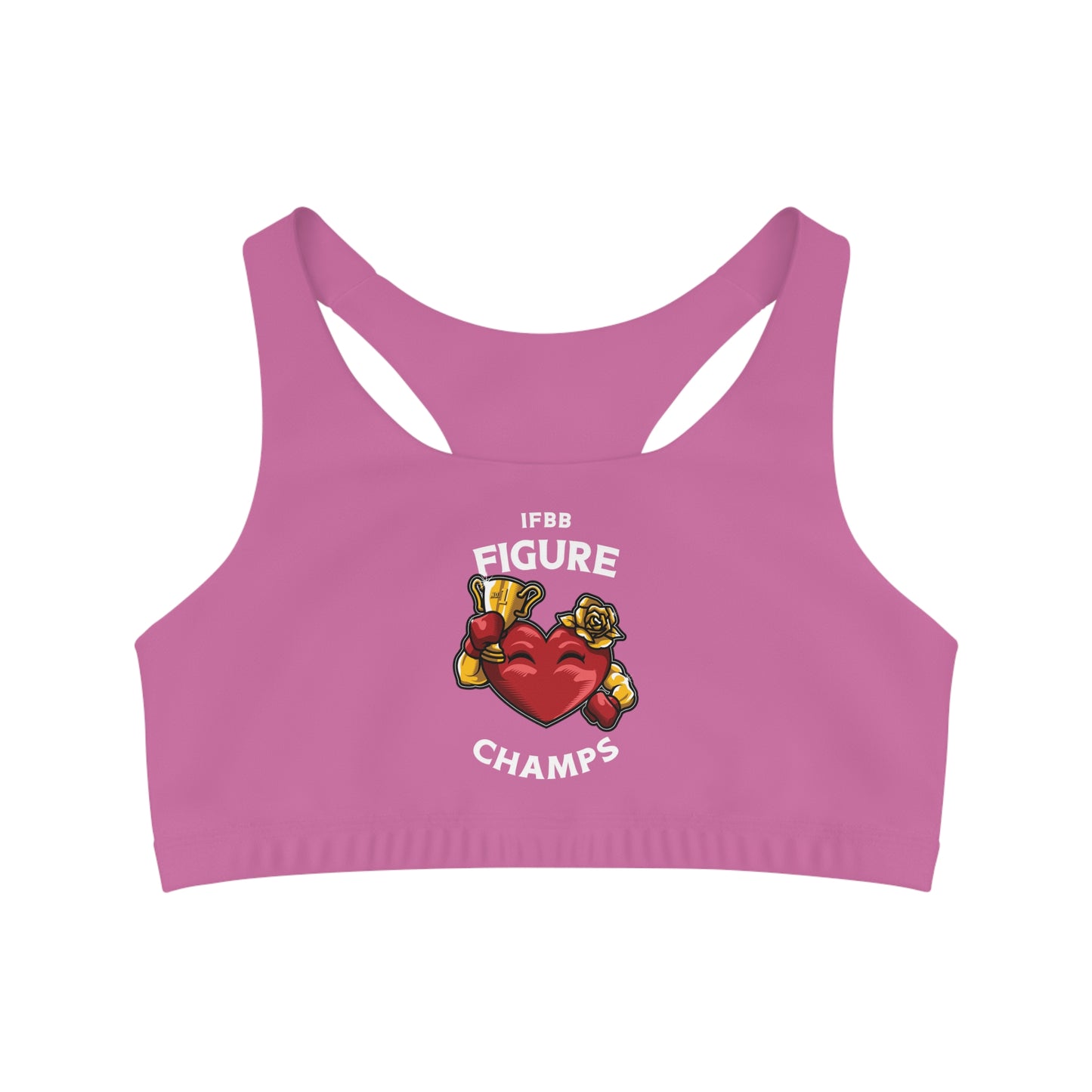 IFBB FIGURE CHAMPS - Center Logo - (Pink) - Seamless Sports Bra (AOP)