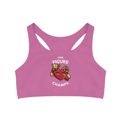 IFBB FIGURE CHAMPS - Center Logo - (Pink) - Seamless Sports Bra (AOP)
